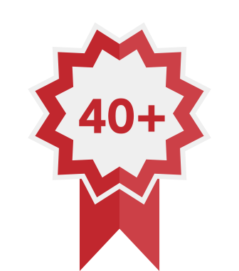 Ribbon that says '40+' on top of a shield.
