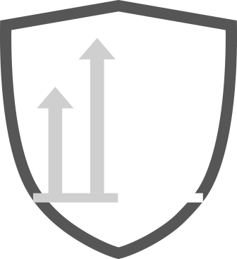 Charts movingupwards on top of a shield.